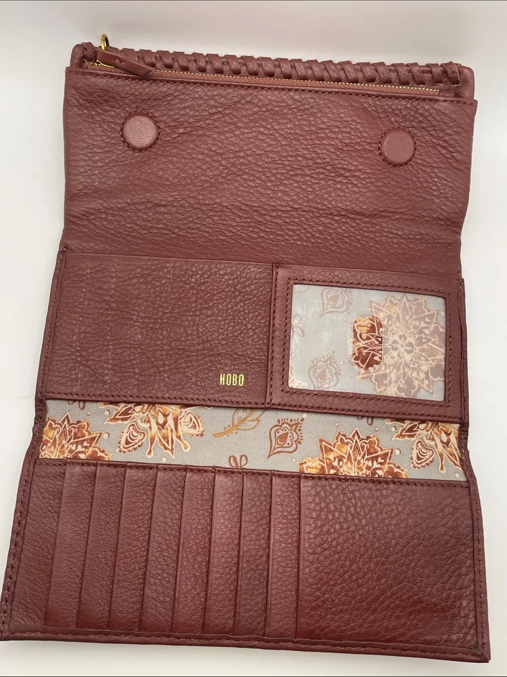 HOBO Wade Women's Leather Tri-fold Wallet in Burgundy